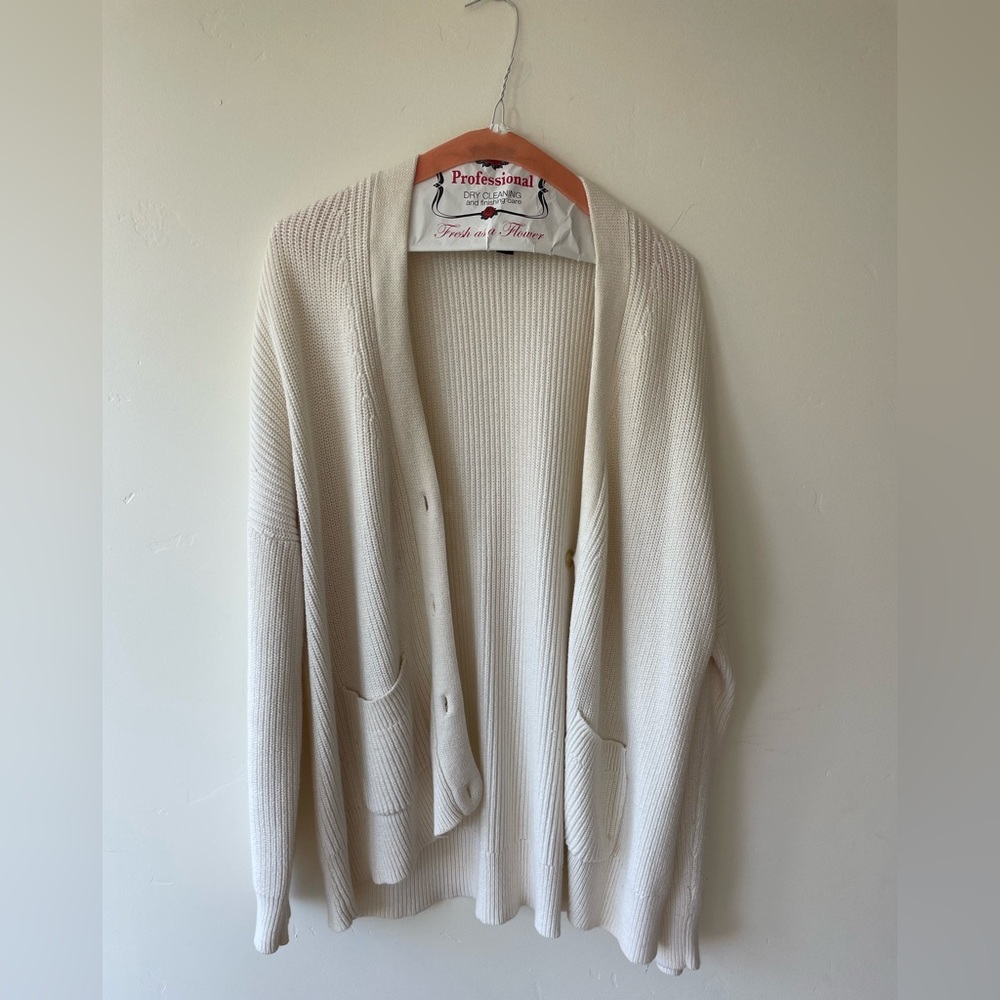 J. Crew Cream Open-Front Ribbed Cardigan
